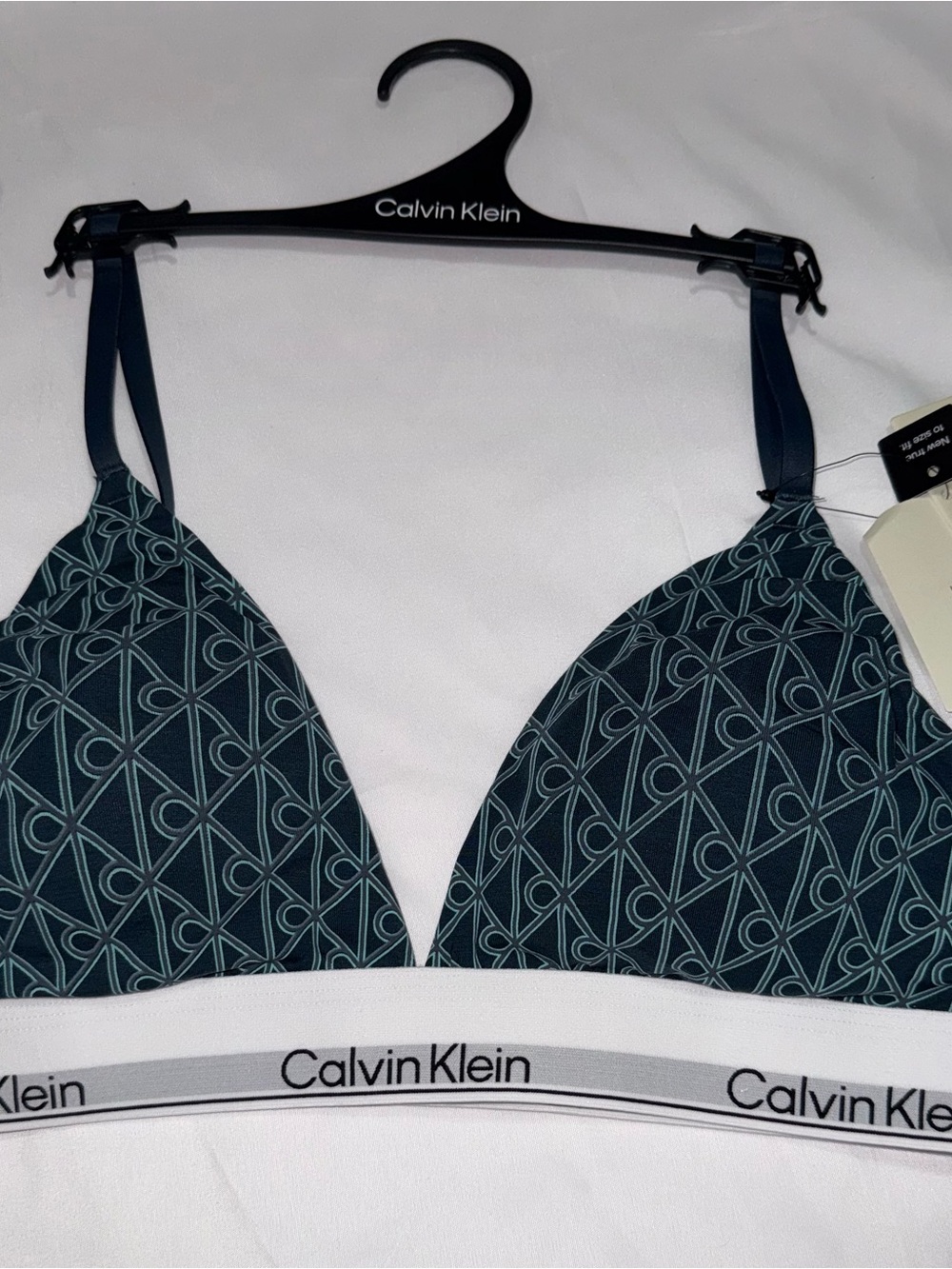 Calvin Klein Lightly Lined Triangle Bikini Top Blue Monogram Print NWT Women’s